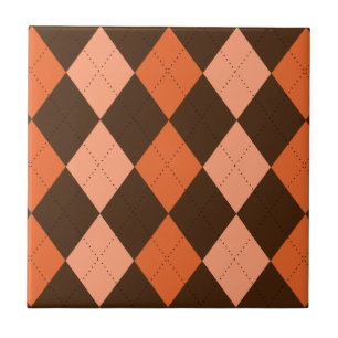 Retro Orange & Brown Autumn Argyle Ceramic Tile