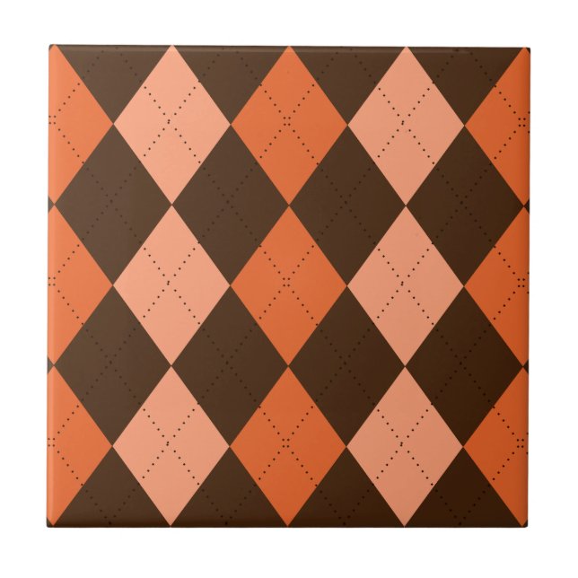 Retro Orange & Brown Autumn Argyle Ceramic Tile (Front)