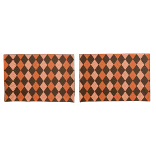 Retro Orange & Brown Autumn Argyle Pillowcase