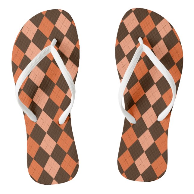 Retro Orange & Brown Autumn Argyle Thongs (Footbed)