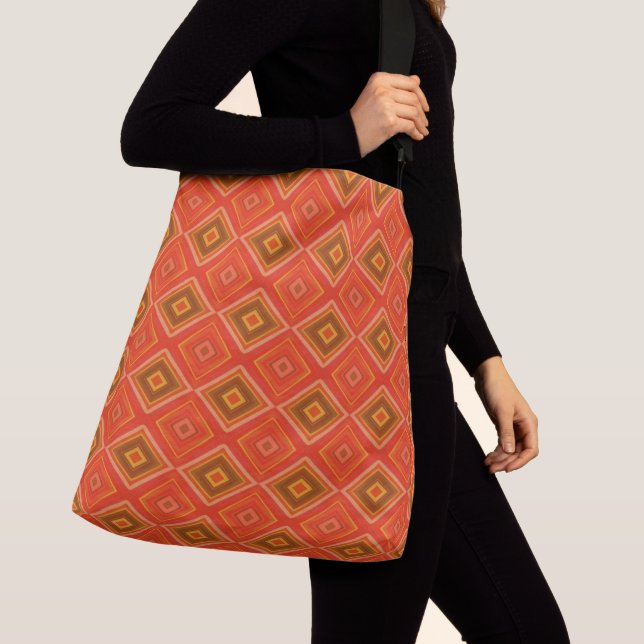 Retro Orange Brown Diamond Pattern Crossbody Bag (Close Up)