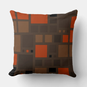 Retro Orange Brown Squares Pattern Cushion