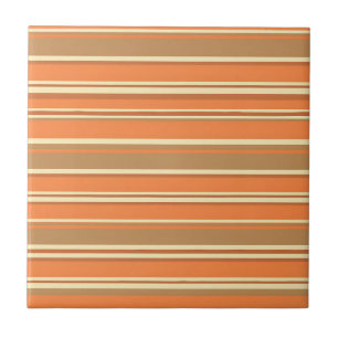 Retro Orange Brown Stripe Mid-Century Modern Ceramic Tile