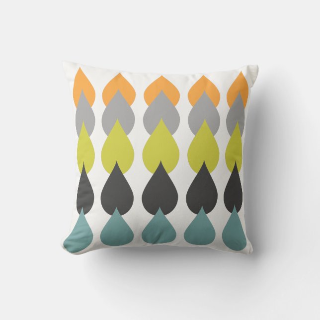 Retro Orange Chartreuse Yellow Aqua Cushion (Front)