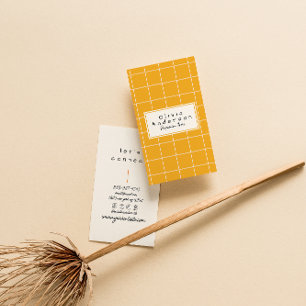 Retro Orange Checkered  Stripes Trendy Boho Fun Business Card