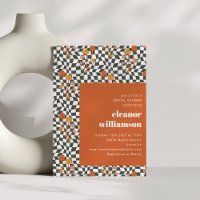 Retro Orange Chequerboard Mushroom Bridal Shower