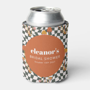 Retro Orange Chequered Mushroom Custom Bridal Show Can Cooler