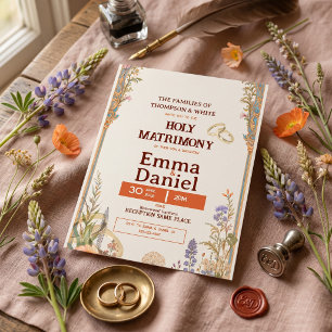 Retro Orange Chic Wedding Invitation