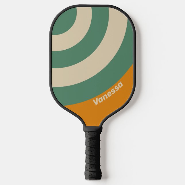 Retro Orange Circle Stripe with Name Pickleball Paddle (Front)