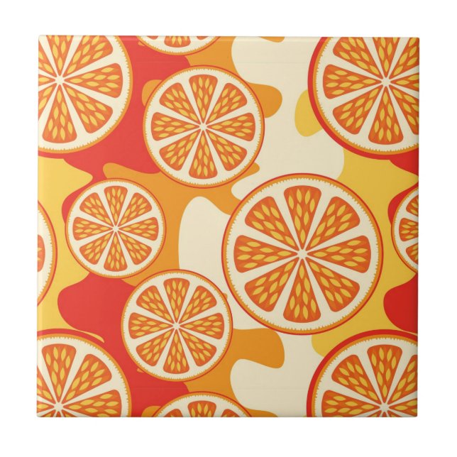 Retro Orange Citrus Pattern Ceramic Tile (Front)
