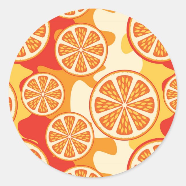 Retro Orange Citrus Pattern Classic Round Sticker (Front)