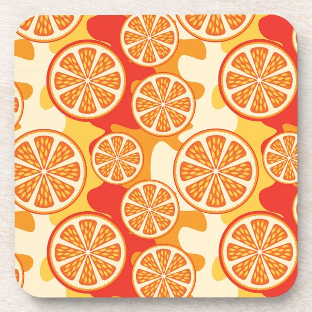 Retro Orange Citrus Pattern Coaster (Front)