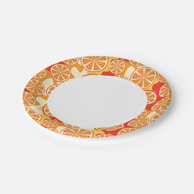 Retro Orange Citrus Pattern Paper Plate (Angled)