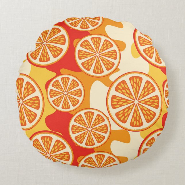 Retro Orange Citrus Pattern Round Cushion (Front)