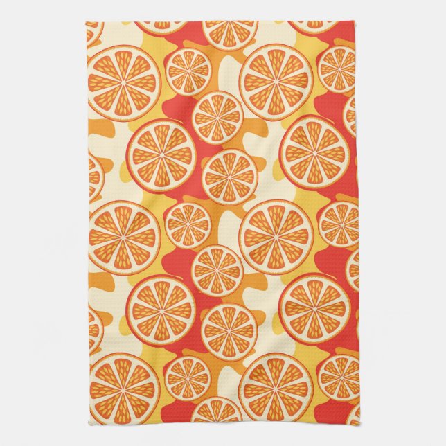 Retro Orange Citrus Pattern Tea Towel (Vertical)