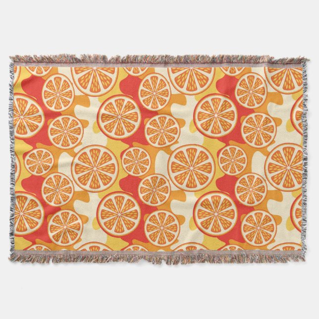 Retro Orange Citrus Pattern Throw Blanket (Front)