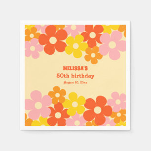 Retro Orange Colourful Boho Flower 50th Birthday Napkin