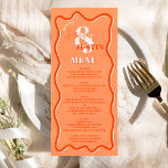 Retro orange curve squiggle wavy wedding menu<br><div class="desc">A cool bold wedding menu with custom names with a hand written calligraphy and serif font,  2 names ,  two styles with Retro boho orange curve squiggle wavy wedding. All the text,  names and background colours are customisable for you to mix and match your wedding suite.</div>