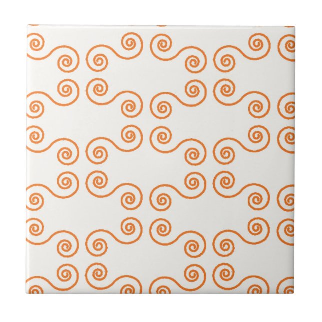 Retro Orange Curves Pattern Tile (Front)