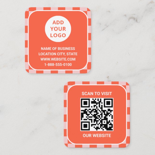 Retro Orange Custom Logo and QR Code Square Business Card (Front/Back)