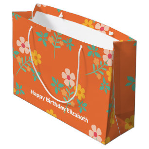 Retro Orange Daisy Bouquet Pattern Customised Large Gift Bag