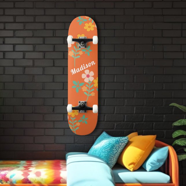 Retro Orange Daisy Bouquet Pattern Skateboard (Creator Uploaded)