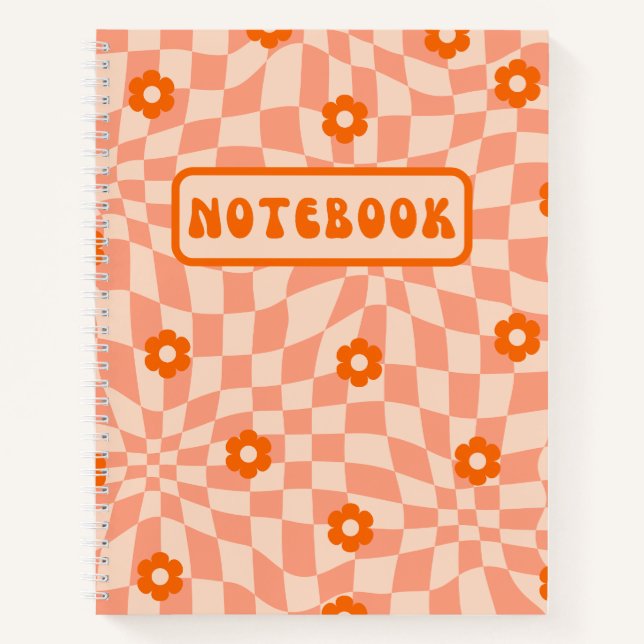 Retro Orange Daisy Warped Chequered Board  Notebook (Front)