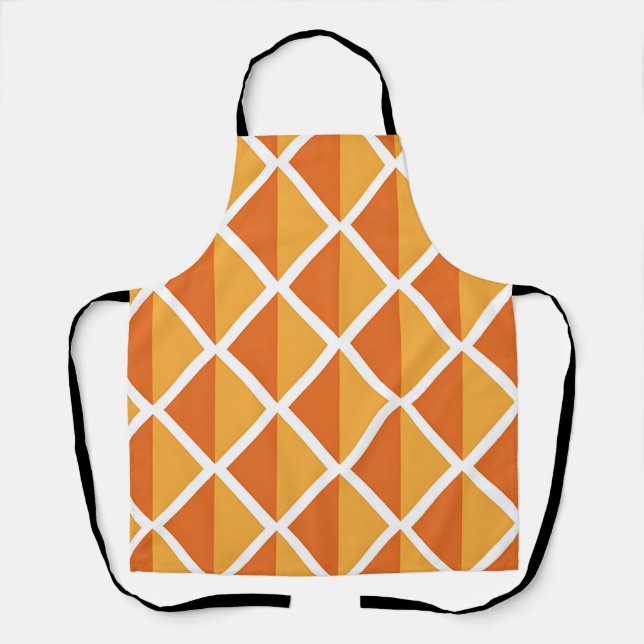 Retro Orange Diamond Harlequin Pattern Apron (Front)