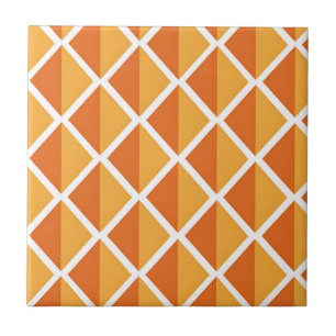 Retro Orange Diamond Harlequin Pattern Ceramic Tile