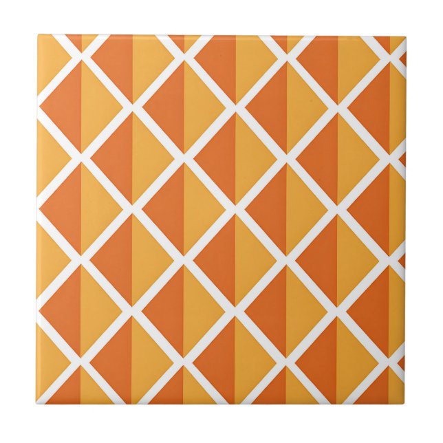 Retro Orange Diamond Harlequin Pattern Ceramic Tile (Front)