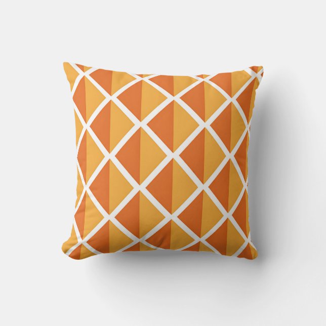 Retro Orange Diamond Harlequin Pattern Cushion (Front)