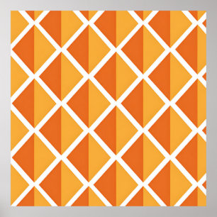 Retro Orange Diamond Harlequin Pattern Poster