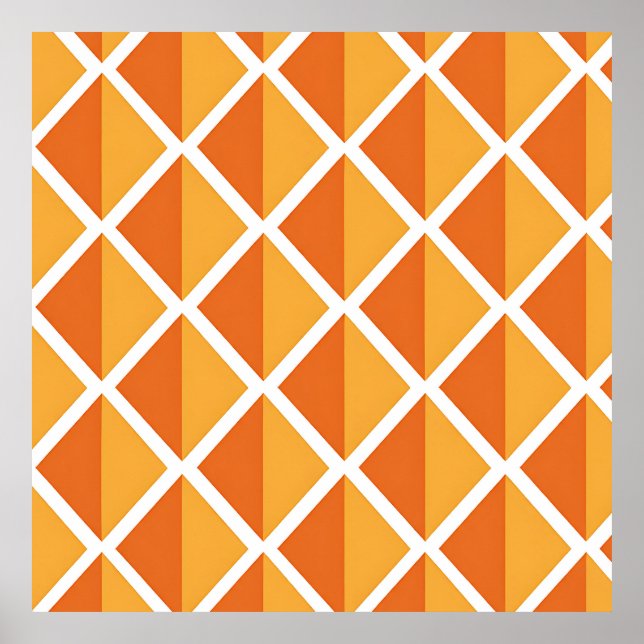 Retro Orange Diamond Harlequin Pattern Poster (Front)