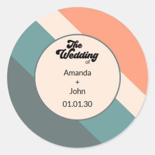 Retro Orange Dusty Blue Geometric The Wedding Of Classic Round Sticker