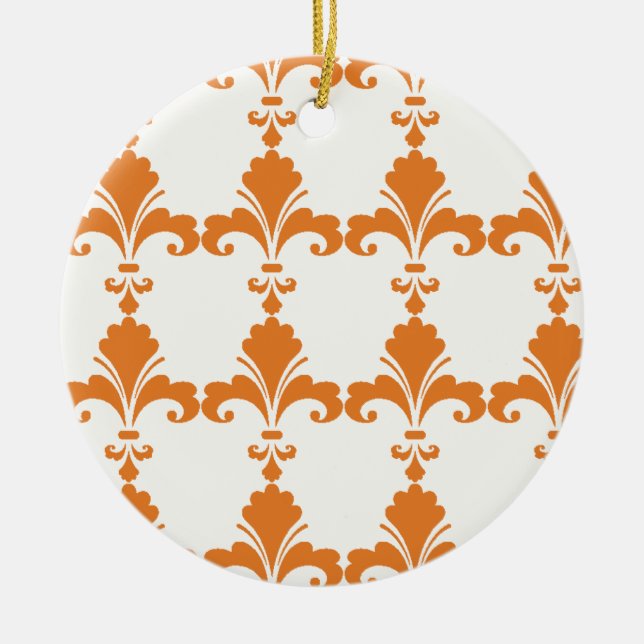 Retro Orange Fleur-De-Lis Pattern Ceramic Ornament (Front)