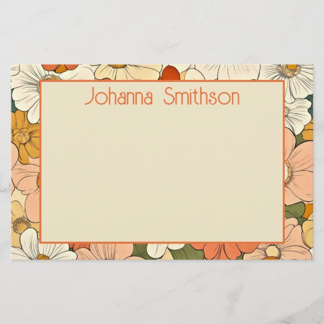 Retro Orange Floral 5.5x8.5 Horizontal Stationery  (Front)