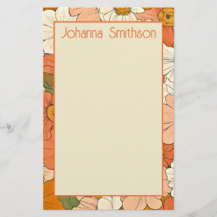 Retro Orange Floral 5.5x8.5 Vertical Stationery