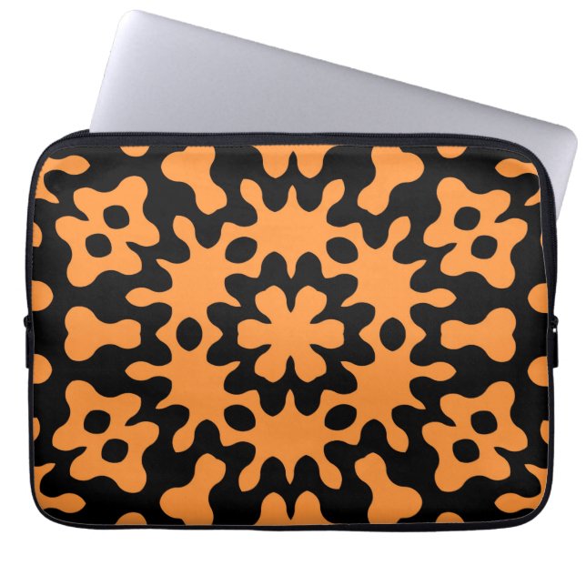 Retro Orange Floral Abstract Art Laptop Sleeves (Front)