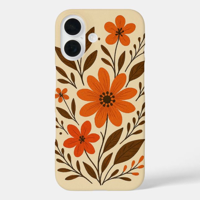 Retro Orange Floral Pattern Case-Mate iPhone Case (Back)