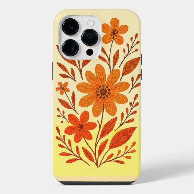 Retro Orange Floral Pattern iPhone Case (Back)