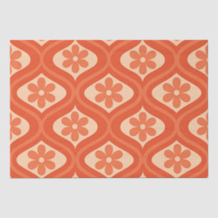 Retro Orange Flower Pattern on Mid Century ogee Tissue Paper