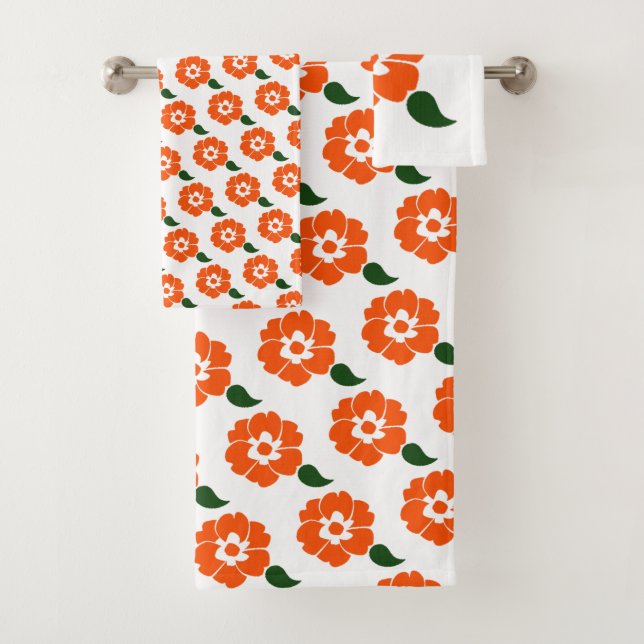 Retro Orange Flowers Bath Towel Set (Insitu)