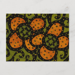 Retro Orange Flowers On Green Art Postcard