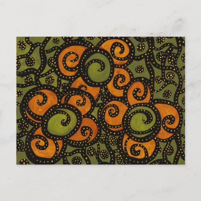 Retro Orange Flowers On Green Art Postcard (Front)