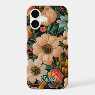 Retro orange flowers teal tulips mums daisy photo