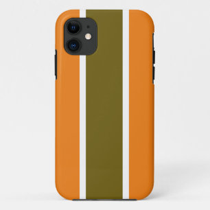 Retro Orange Golden Olive White Racing Stripes iPhone 11 Case