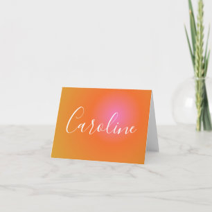 Retro Orange Gradient Personalised Script Name Note Card