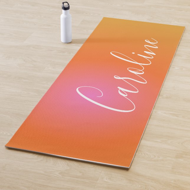 Retro Orange Gradient | Personalised Script Name Yoga Mat (In Situ)