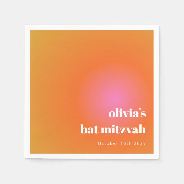 Retro Orange Gradient Unique Bat Mitzvah Custom Napkin (Front)