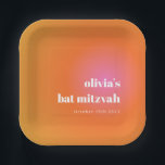 Retro Orange Gradient Unique Bat Mitzvah Custom Paper Plate<br><div class="desc">Retro Orange Pink Gradient Unique Bat Mitzvah Custom Paper Plates</div>